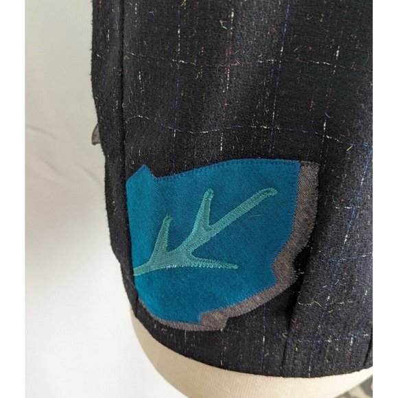 Vintage 80s Jacket Sally Von Werlhof Black Gray Wool Blend Floral Tweed Size M - Picture 7 of 10